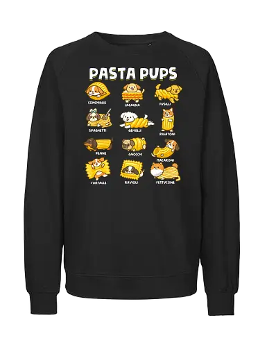 Pasta Pups - pasta, chef, cooking, dogs, food, funny, italian, italy, joke, puns, pups, sarcastic, spaghetti, vegan, vegetarian - Fairtrade Sweatshirt