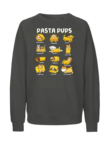 Pasta Pups - pasta, chef, cooking, dogs, food, funny, italian, italy, joke, puns, pups, sarcastic, spaghetti, vegan, vegetarian - Fairtrade Sweatshirt