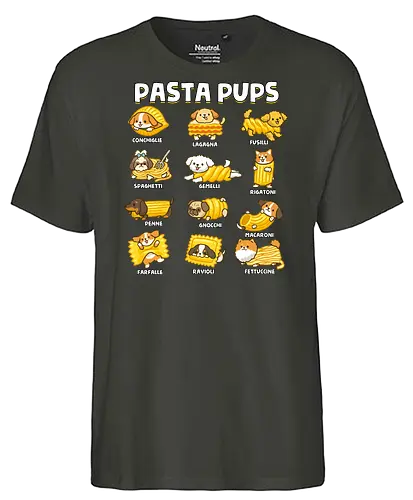 Pasta Pups - pasta, chef, cooking, dogs, food, funny, italian, italy, joke, puns, pups, sarcastic, spaghetti, vegan, vegetarian - Fairtrade T-Shirt