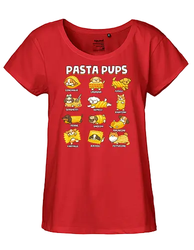 Pasta Pups - pasta, chef, cooking, dogs, food, funny, italian, italy, joke, puns, pups, sarcastic, spaghetti, vegan, vegetarian - Fairtrade Girl Shirt