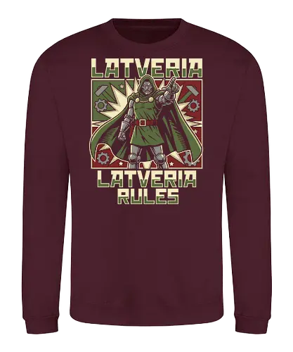 Latveria Rules Doctor Doom Retro Propaganda Style Graphic - latveria rules shirt, doctor doom t-shirt, victor von doom apparel, comic book villain graphic tee, retro propaganda style clothing, latverian monarch design, armored sovereign t-shirt, vintage comic book art, supervillain streetwear, marvel fan gift, iconic villain merch, green and red graphic shirt, industrial gear design, dictator parody apparel, monarchist propaganda art, geek culture fashion, high tech sorcerer shirt, doom victory graphic, comic lore t-shirt - Sweatshirt