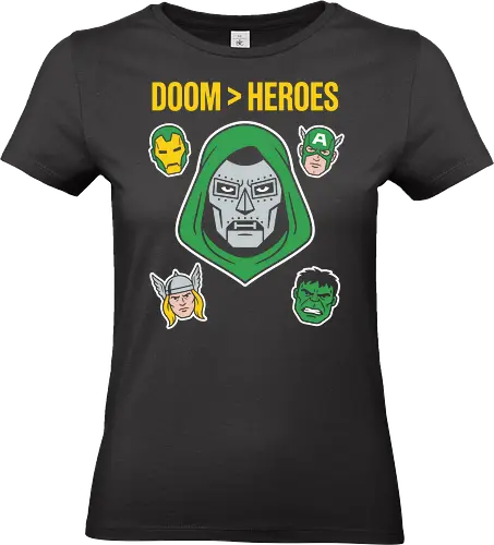 Doom  Heroes Sovereign Over All Retro Comic Villain - geek culture fashion, doctor doom sticker art, powerful villain graphic, comic lore apparel, classic villain tribute, bold typography streetwear, gift for comic book fans, superior villain t-shirt, doom over heroes shirt, doctor doom t-shirt, comic book villain apparel, latveria sovereign tee, minimalist comic art shirt, supervillain graphic clothing, doom victory design, ironic superhero t-shirt, vintage comic book streetwear, green hood villain top, anti-hero fan merch - Standard T-Shirt (Frauen)