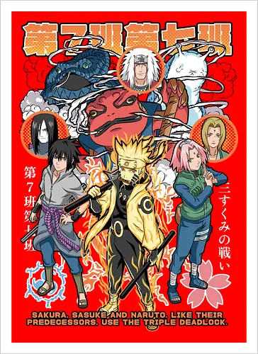 Team 7 - anime, village, attack, anime battle art, ninja determination, shonen anime, anime power, ninja style, anime fan design, manga inspired art - Kunstdruck