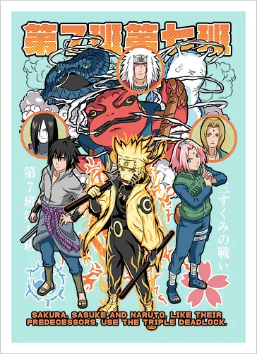 Team 7 - anime, village, attack, anime battle art, ninja determination, shonen anime, anime power, ninja style, anime fan design, manga inspired art - Kunstdruck