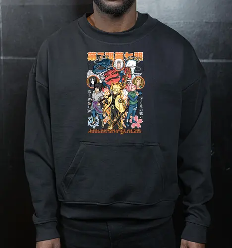 Team 7 - anime, village, attack, anime battle art, ninja determination, shonen anime, anime power, ninja style, anime fan design, manga inspired art - Cropped Sweatshirt