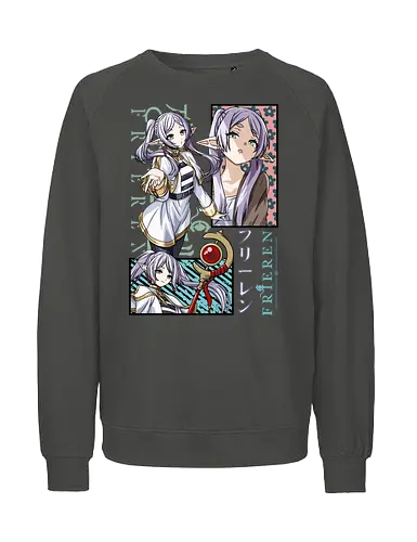 Frieren - frieren cute, chibi frieren, kawaii anime elf, pastel anime style, cute fantasy anime, soft anime art, cozy anime, anime slice of life, elf girl anime, anime kawaii design - Fairtrade Sweatshirt
