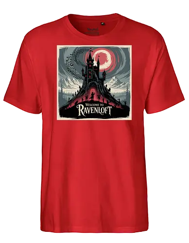 Welcome to Ravenloft - dungeons, dragons, Pen and Paper, ravenloft, barovia, strahd, forgotten realms, baldurs gate, dungeon master, lotr, dark vampire, d20 dice, warlock class, character rpg, pathfinder rpg, vampire the masquerade, got - Fairtrade T-Shirt