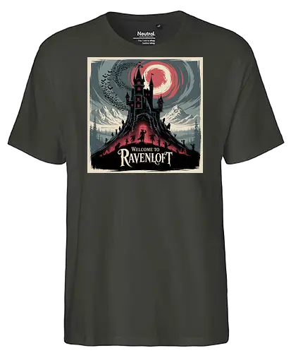 Welcome to Ravenloft - dungeons, dragons, Pen and Paper, ravenloft, barovia, strahd, forgotten realms, baldurs gate, dungeon master, lotr, dark vampire, d20 dice, warlock class, character rpg, pathfinder rpg, vampire the masquerade, got - Fairtrade T-Shirt