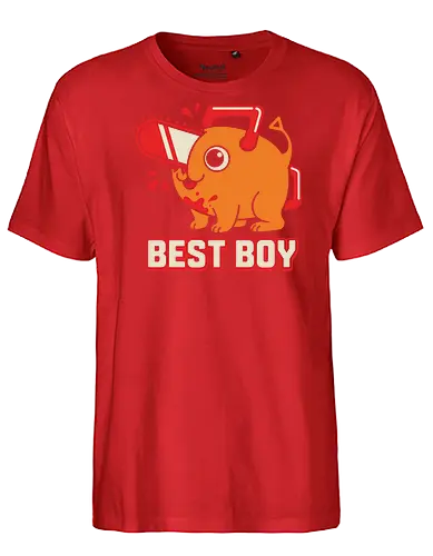 Best Boy Pochita Chainsaw Devil Cute - best boy shirt, pochita t-shirt, chainsaw devil graphic tee, cute anime dog apparel, chainsaw man fan art, orange devil pup shirt, minimalist anime streetwear, denji's companion clothing, supernatural hunter t-shirt, blood splatter anime design, kawai devil hunter merch, dark fantasy manga top, pochita vector art, anime pet t-shirt, retro anime typography, loyal devil friend gift, shonen jump apparel, iconic anime mascot shirt, edgy cute streetwear - Fairtrade T-Shirt