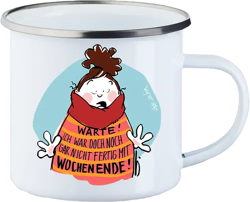 Warte! - Ringelpullisprüche, Ringeldinger, streifenweise, Spruch, Weisheit, Motivation, Ringelpulli, SprücheShirt, Cartoon Illustration, Statement, Handgezeichnet, Humor, Selbstironie, Streifenpulli, Spruchshirt, deutsch - Emailletasse