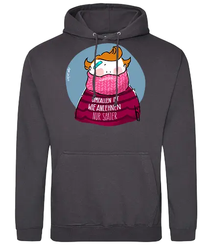 Umfallen ist wie Anlehnen... - Ringelpullisprüche, Ringeldinger, streifenweise, Spruch, Weisheit, Motivation, Ringelpulli, SprücheShirt, Cartoon Illustration, Statement, Handgezeichnet, Humor, Selbstironie, Streifenpulli, Spruchshirt, deutsch - Standard Hoodie