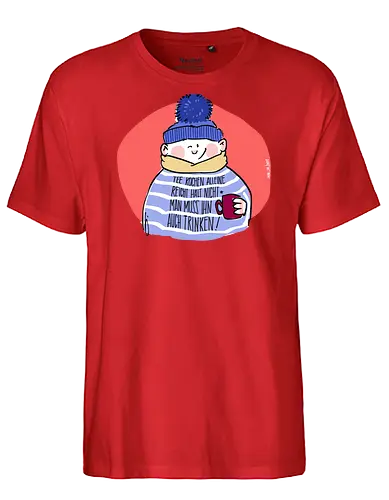 Tee kochen... - Ringelpullisprüche, Ringeldinger, streifenweise, Spruch, Weisheit, Motivation, Ringelpulli, SprücheShirt, Cartoon Illustration, Statement, Handgezeichnet, Humor, Selbstironie, Streifenpulli, Spruchshirt, deutsch - Fairtrade T-Shirt