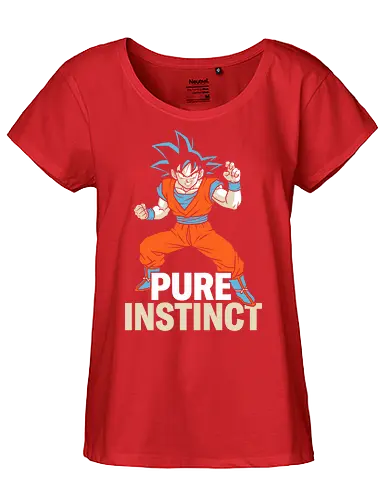 Pure Instinct - power up anime top, pure instinct shirt, ultra power warrior t-shirt, goku inspired graphic tee, blue hair anime apparel, orange gi martial arts design, minimalist anime streetwear, shonen hero transformation top, cosmic battle graphic shirt, zen state fighter clothing, retro anime fan gift, high contrast warrior art, japanese pop culture apparel, martial arts training tee, legendary saiyan streetwear, anime silhouette t-shirt, battle ready hero design, sleek otaku fashion, shonen jump fan merch - Fairtrade Girl Shirt
