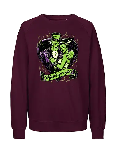 Frankenstein Monster Love - Science Fiction, Science, Halloween, Frankenstein, Bride Of Frankenstein, Bride, Cool, Couple, Love, Monsters, Monster, Spooky, Classic Horror, Horror, Gothic Horror, Folk Horror, Movies, Movie, Classic, Cult Classic, Creepy, Scary, Valentine's Day, Valentines Day, Valentines, Valentine - Fairtrade Sweatshirt