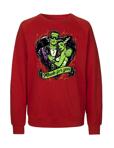 Frankenstein Monster Love - Science Fiction, Science, Halloween, Frankenstein, Bride Of Frankenstein, Bride, Cool, Couple, Love, Monsters, Monster, Spooky, Classic Horror, Horror, Gothic Horror, Folk Horror, Movies, Movie, Classic, Cult Classic, Creepy, Scary, Valentine's Day, Valentines Day, Valentines, Valentine - Fairtrade Sweatshirt