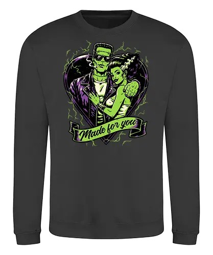 Frankenstein Monster Love - Science Fiction, Science, Halloween, Frankenstein, Bride Of Frankenstein, Bride, Cool, Couple, Love, Monsters, Monster, Spooky, Classic Horror, Horror, Gothic Horror, Folk Horror, Movies, Movie, Classic, Cult Classic, Creepy, Scary, Valentine's Day, Valentines Day, Valentines, Valentine - Sweatshirt