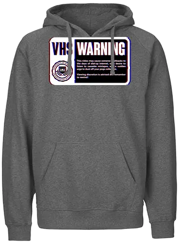 VHS Nostalgia Warning  - joke, fun, movie, vhs, nostalgia, retro, vintage, pixel art, funny, old, cool, computer, pc, meme - Fairtrade Hoodie