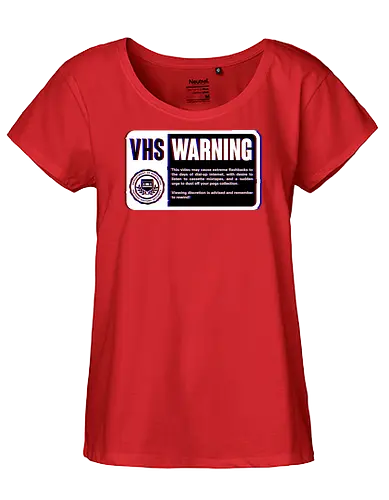 VHS Nostalgia Warning  - joke, fun, movie, vhs, nostalgia, retro, vintage, pixel art, funny, old, cool, computer, pc, meme - Fairtrade Girl Shirt