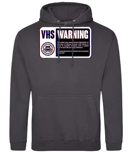 VHS Nostalgia Warning  - joke, fun, movie, vhs, nostalgia, retro, vintage, pixel art, funny, old, cool, computer, pc, meme - Standard Hoodie