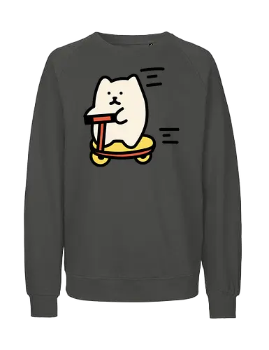 Weiße Katze reitet - Schnell, Geschwindigkeit, Katze, Weiß, Tier, Gelb, Glücklich, Schlafen, Niedlich, Katzen, Niedliche Katze, Niedliche Katzen, Voll, Fanart, Fahrten - Fairtrade Sweatshirt