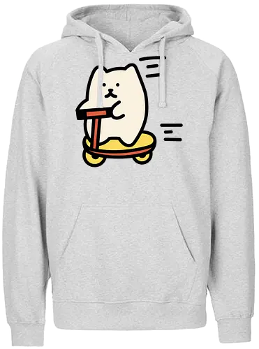 Weiße Katze reitet - Schnell, Geschwindigkeit, Katze, Weiß, Tier, Gelb, Glücklich, Schlafen, Niedlich, Katzen, Niedliche Katze, Niedliche Katzen, Voll, Fanart, Fahrten - Fairtrade Hoodie