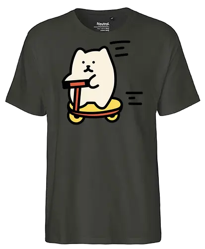 Weiße Katze reitet - Schnell, Geschwindigkeit, Katze, Weiß, Tier, Gelb, Glücklich, Schlafen, Niedlich, Katzen, Niedliche Katze, Niedliche Katzen, Voll, Fanart, Fahrten - Fairtrade T-Shirt
