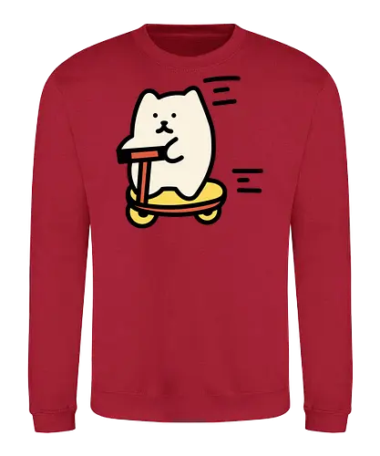 Weiße Katze reitet - Schnell, Geschwindigkeit, Katze, Weiß, Tier, Gelb, Glücklich, Schlafen, Niedlich, Katzen, Niedliche Katze, Niedliche Katzen, Voll, Fanart, Fahrten - Sweatshirt