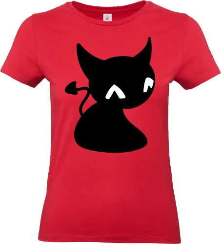 Niedliche Teufelskatze - Kalt, Gemütlich, Katze, Schwarz, Tier, Niedlich, Lustig, Freund, Pixel, Spaß, Fürsorge, Haustier, Teufel, Fanart, Warm - Standard T-Shirt (Frauen)