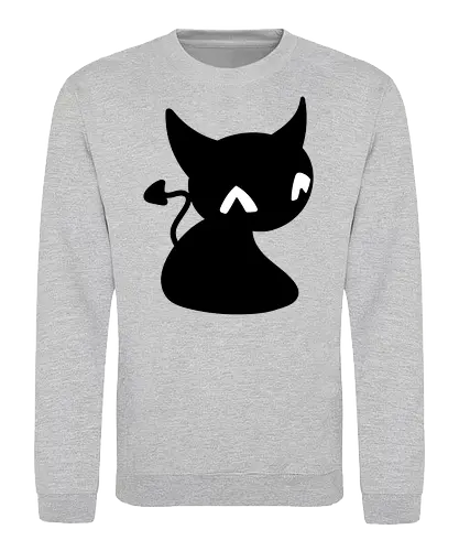 Niedliche Teufelskatze - Kalt, Gemütlich, Katze, Schwarz, Tier, Niedlich, Lustig, Freund, Pixel, Spaß, Fürsorge, Haustier, Teufel, Fanart, Warm - Sweatshirt