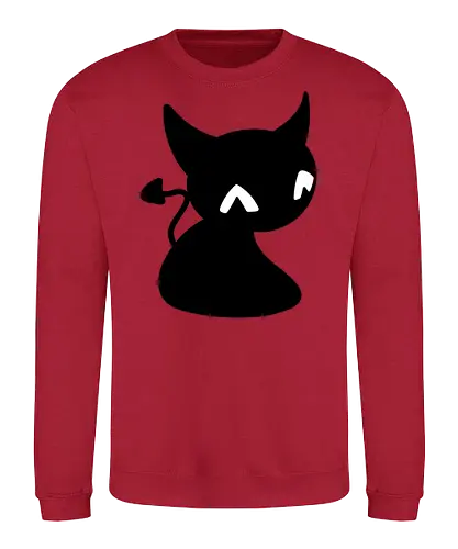 Niedliche Teufelskatze - Kalt, Gemütlich, Katze, Schwarz, Tier, Niedlich, Lustig, Freund, Pixel, Spaß, Fürsorge, Haustier, Teufel, Fanart, Warm - Sweatshirt
