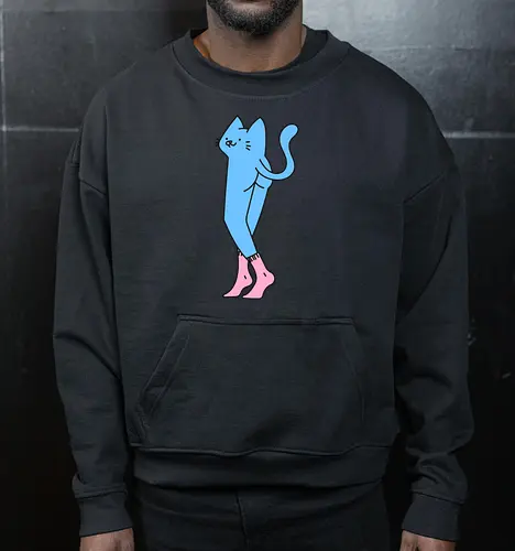 Verrückte blaue Katze mit langen Beinen