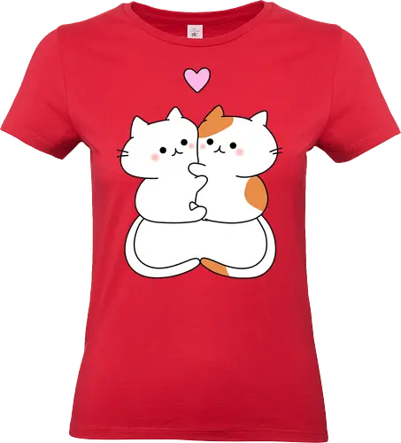 Katzen lieben Umarmungen - Füttern, Getigert, Liebe, Umarmungen, Futter, Katze, Weiß, Herz, Tier, Rosa, Niedlich, Niedliche Katzen, Haustier, Fanart, Verehren - Standard T-Shirt (Frauen)