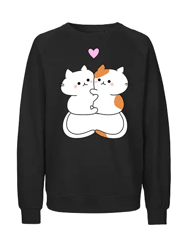 Katzen lieben Umarmungen - Füttern, Getigert, Liebe, Umarmungen, Futter, Katze, Weiß, Herz, Tier, Rosa, Niedlich, Niedliche Katzen, Haustier, Fanart, Verehren - Fairtrade Sweatshirt