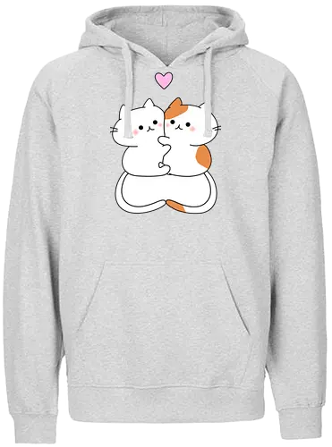 Katzen lieben Umarmungen - Füttern, Getigert, Liebe, Umarmungen, Futter, Katze, Weiß, Herz, Tier, Rosa, Niedlich, Niedliche Katzen, Haustier, Fanart, Verehren - Fairtrade Hoodie