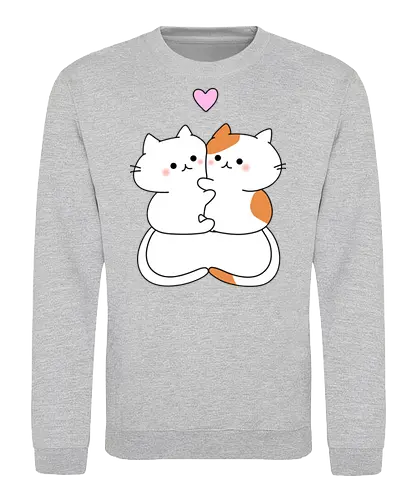 Katzen lieben Umarmungen - Füttern, Getigert, Liebe, Umarmungen, Futter, Katze, Weiß, Herz, Tier, Rosa, Niedlich, Niedliche Katzen, Haustier, Fanart, Verehren - Sweatshirt