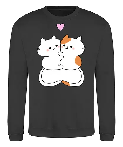 Katzen lieben Umarmungen - Füttern, Getigert, Liebe, Umarmungen, Futter, Katze, Weiß, Herz, Tier, Rosa, Niedlich, Niedliche Katzen, Haustier, Fanart, Verehren - Sweatshirt