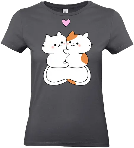 Katzen lieben Umarmungen - Füttern, Getigert, Liebe, Umarmungen, Futter, Katze, Weiß, Herz, Tier, Rosa, Niedlich, Niedliche Katzen, Haustier, Fanart, Verehren - Standard T-Shirt (Frauen)