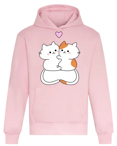 Katzen lieben Umarmungen - Füttern, Getigert, Liebe, Umarmungen, Futter, Katze, Weiß, Herz, Tier, Rosa, Niedlich, Niedliche Katzen, Haustier, Fanart, Verehren - Heavyweight Hoodie