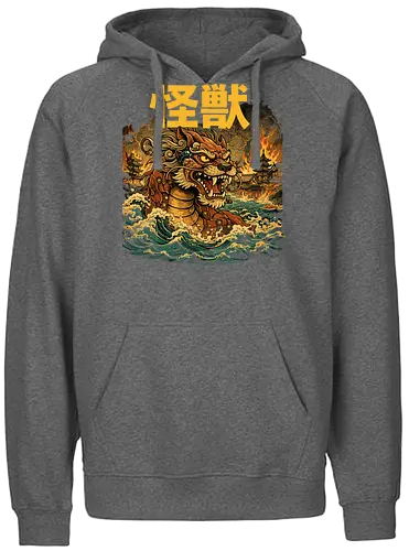 Japanischer Löwendrache Kaiju - Otaku, Shishi, Japanischer Löwe, Kaiju Art, Japan Mythologie, Fantasy Kunst, Anime Stil, Geek Design, Asian Monster, Tempel Wächter, Ukiyoe Stil, Japan Illustration, Mythical Creature, Epic Art, Monster Design - Fairtrade Hoodie