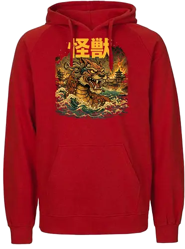 Japanischer Löwendrache Kaiju - Otaku, Shishi, Japanischer Löwe, Kaiju Art, Japan Mythologie, Fantasy Kunst, Anime Stil, Geek Design, Asian Monster, Tempel Wächter, Ukiyoe Stil, Japan Illustration, Mythical Creature, Epic Art, Monster Design - Fairtrade Hoodie