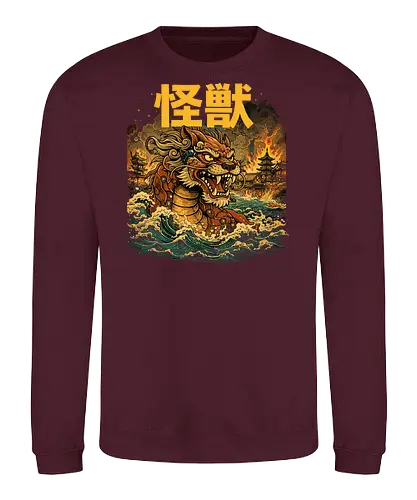 Japanischer Löwendrache Kaiju - Otaku, Shishi, Japanischer Löwe, Kaiju Art, Japan Mythologie, Fantasy Kunst, Anime Stil, Geek Design, Asian Monster, Tempel Wächter, Ukiyoe Stil, Japan Illustration, Mythical Creature, Epic Art, Monster Design - Sweatshirt