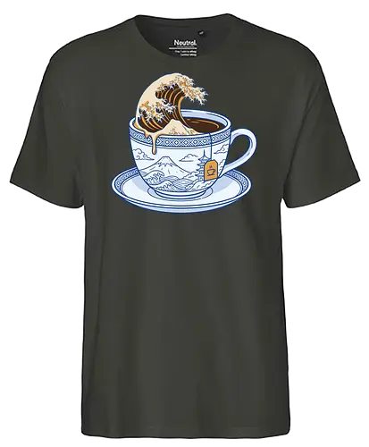 The Great Wave of Tea - great wave tea shirt, hokusai teacup t-shirt, japanese aesthetic apparel, kanagawa wave graphic tee, ukiyo-e art clothing, tea lover gift shirt, mountain fuji teacup design, blue and white porcelain art, traditional japanese wave top, minimalist zen t-shirt, oriental art streetwear, wave in a cup graphic, aesthetic tea drinking shirt, japanese culture fan merch, ukiyo-e wave illustration, serene ocean art tee, tea addict clothing, japanese landscape graphic, vintage asian art style shirt - Fairtrade T-Shirt