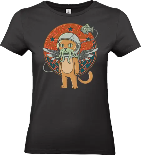 Cthulhu Cat - cthulhu cat shirt, astronaut cat t-shirt, vintage halftone aesthetic top, cosmic horror graphic tee, lovecraftian feline apparel, mystical alchemy circle design, retro sci-fi cat clothing, occult space t-shirt, weird fiction fan merch, tentacle cat graphic, eldritch horror streetwear, cat in space suit shirt, surrealist animal t-shirt, alchemy symbol clothing, cosmic deity cat apparel, geek culture fashion, dark aesthetic space shirt, mechanical wing graphic, elder god fan gift - Standard T-Shirt (Frauen)
