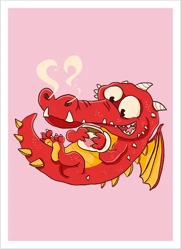 Kaffee Drache - Kaffee, Drache, Comic - Kunstdruck