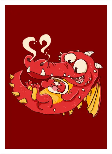 Kaffee Drache - Kaffee, Drache, Comic - Kunstdruck
