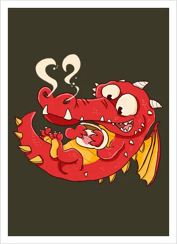 Kaffee Drache - Kaffee, Drache, Comic - Kunstdruck
