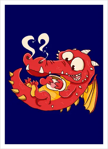 Kaffee Drache - Kaffee, Drache, Comic - Kunstdruck