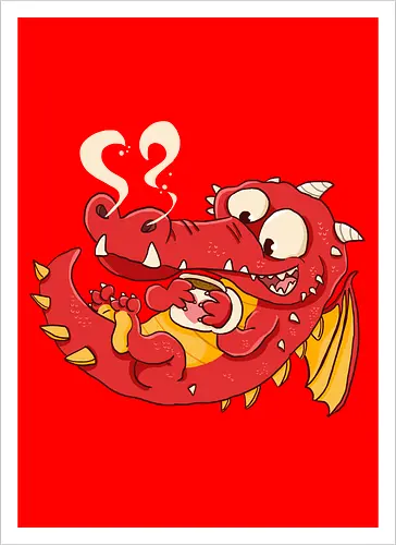 Kaffee Drache - Kaffee, Drache, Comic - Kunstdruck