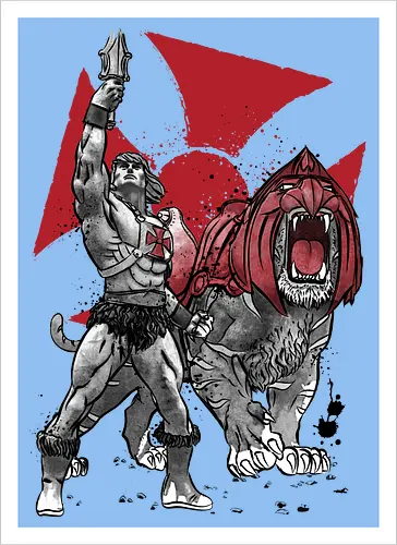 Prince Adam and battle cat sumi e