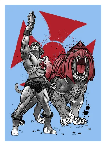 Prince Adam and battle cat sumi e